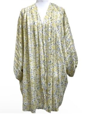 Heyson Yellow Floral & Striped Open Front Lightweight Longline Duster Cardigan